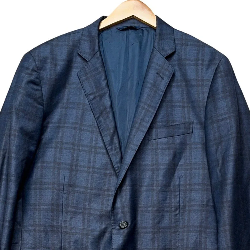 Brooks Brothers Blazer Mens 44L Navy Blue Plaid Wool Reda Regent Sport Coat